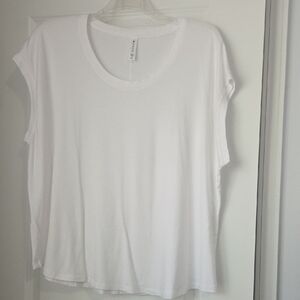 Athleta White Cap-Sleeve Crewneck Tee